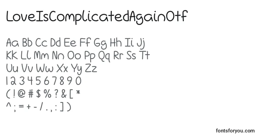 A fonte LoveIsComplicatedAgainOtf – alfabeto, números, caracteres especiais