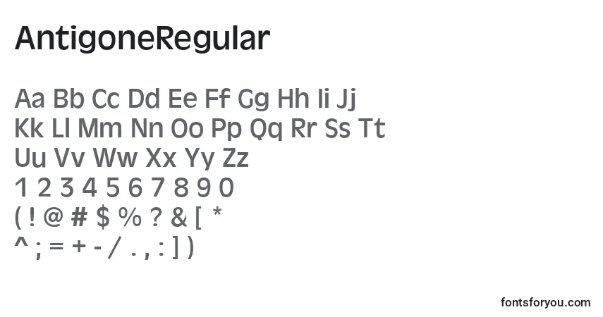 AntigoneRegular-fontti – aakkoset, numerot, erikoismerkit