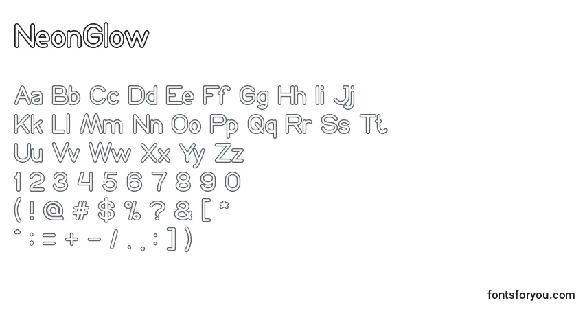 A fonte NeonGlow – alfabeto, números, caracteres especiais