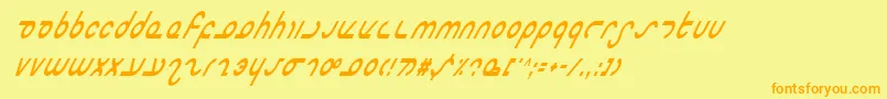 フォントMasterdomCondensedItalic – オレンジの文字が黄色の背景にあります。