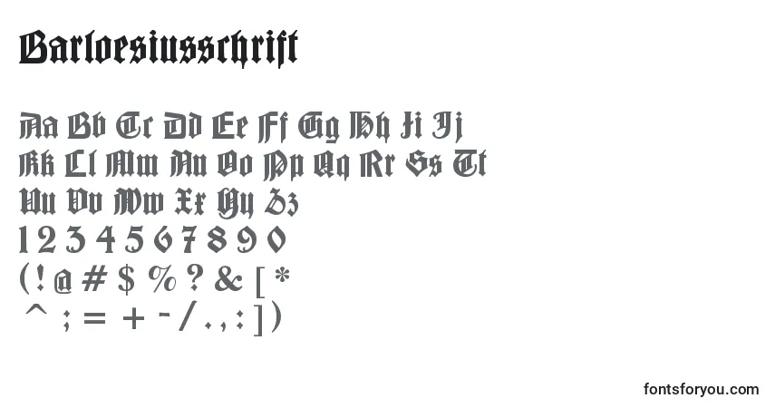 Czcionka Barloesiusschrift – alfabet, cyfry, specjalne znaki