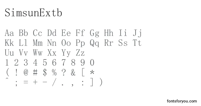 Czcionka SimsunExtb – alfabet, cyfry, specjalne znaki