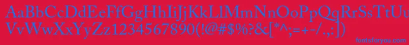 AcaslonproRegular-Schriftart – Blaue Schriften auf rotem Hintergrund