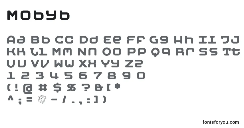 Czcionka Mobyb – alfabet, cyfry, specjalne znaki