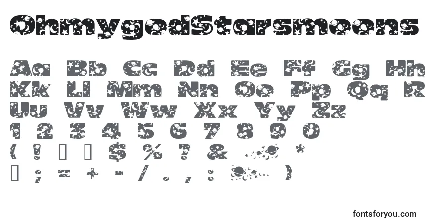 A fonte OhmygodStarsmoons – alfabeto, números, caracteres especiais