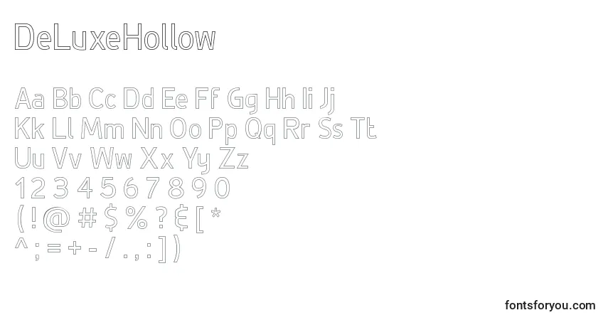 Czcionka DeLuxeHollow – alfabet, cyfry, specjalne znaki