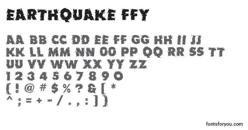 Schriftart Earthquake ffy – Alphabet, Zahlen, spezielle Symbole