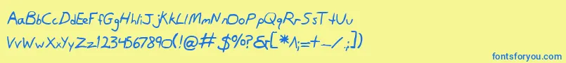 フォントDanv2b – 青い文字が黄色の背景にあります。