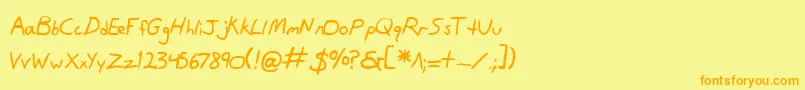 フォントDanv2b – オレンジの文字が黄色の背景にあります。