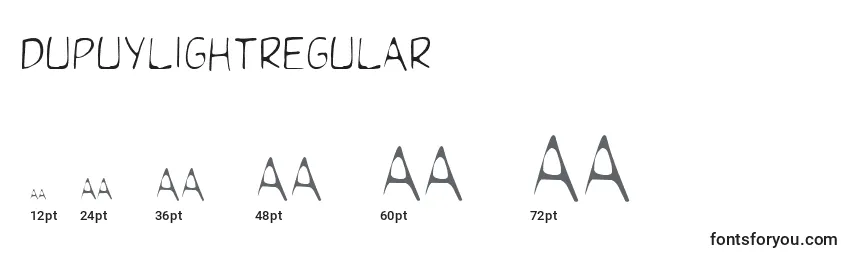 Размеры шрифта Dupuylightregular