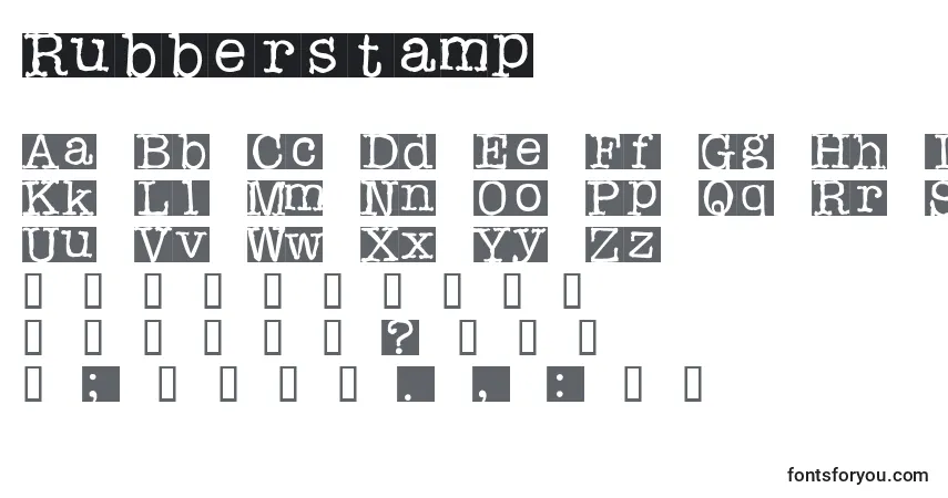 Czcionka Rubberstamp – alfabet, cyfry, specjalne znaki