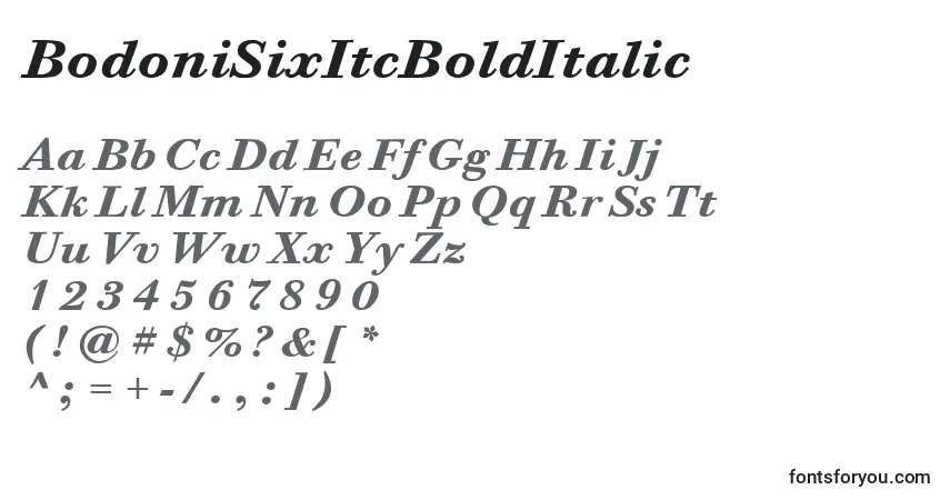 Schriftart BodoniSixItcBoldItalic – Alphabet, Zahlen, spezielle Symbole