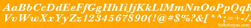 Weitere Informationen zur BodoniSixItcBoldItalic-Schriftart BodoniSixItcBoldItalic-Schriftart – Weiße Schriften auf orangefarbenem Hintergrund