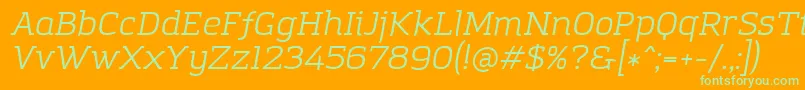 AmazingGroteskBookItalic-fontti – vihreät fontit oranssilla taustalla