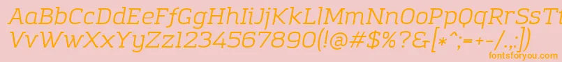 AmazingGroteskBookItalic-Schriftart – Orangefarbene Schriften auf rosa Hintergrund