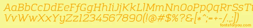 Fonte AmazingGroteskBookItalic – fontes laranjas em um fundo amarelo