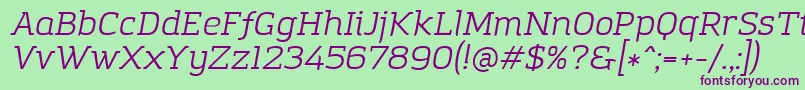 AmazingGroteskBookItalic-Schriftart – Violette Schriften auf grünem Hintergrund