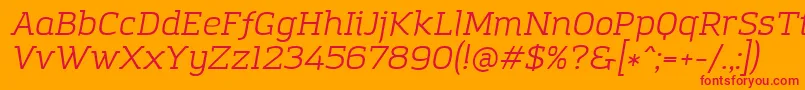 AmazingGroteskBookItalic-Schriftart – Rote Schriften auf orangefarbenem Hintergrund
