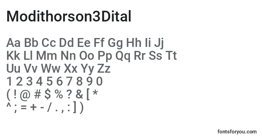 Schriftart Modithorson3Dital – Alphabet, Zahlen, spezielle Symbole