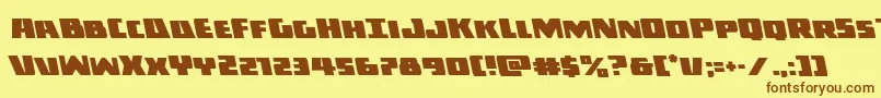フォントDarkallianceleft – 茶色の文字が黄色の背景にあります。