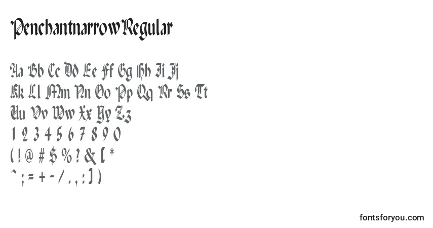 A fonte PenchantnarrowRegular – alfabeto, números, caracteres especiais