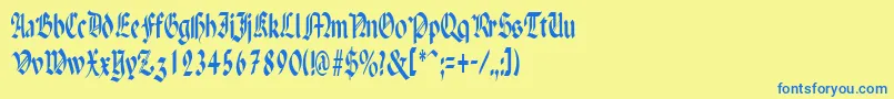 フォントPenchantnarrowRegular – 青い文字が黄色の背景にあります。