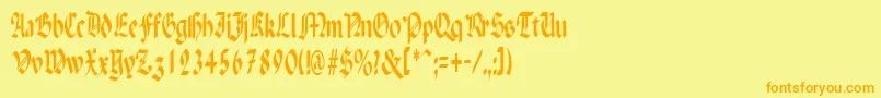 フォントPenchantnarrowRegular – オレンジの文字が黄色の背景にあります。