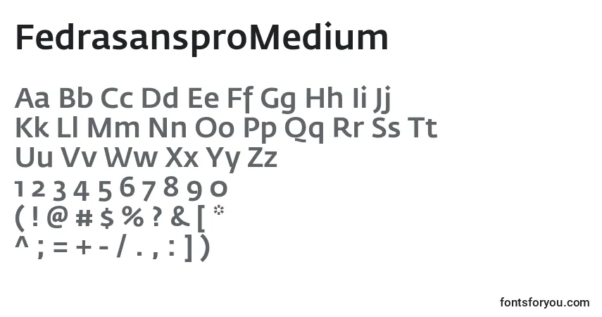 Schriftart FedrasansproMedium – Alphabet, Zahlen, spezielle Symbole