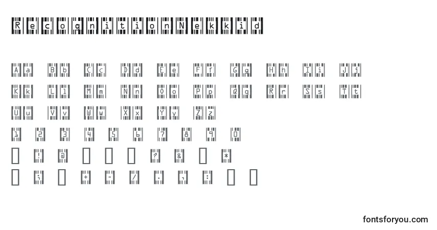 Czcionka RecognitionNekkid – alfabet, cyfry, specjalne znaki