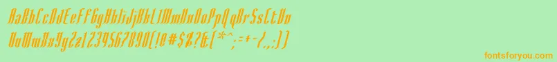 フォントAngloysgarthItalic – オレンジの文字が緑の背景にあります。