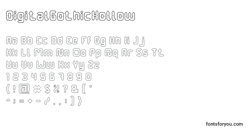 Шрифт DigitalGothicHollow – алфавит, цифры, специальные символы