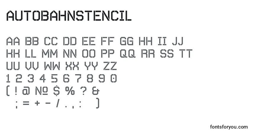 Czcionka AutobahnStencil – alfabet, cyfry, specjalne znaki
