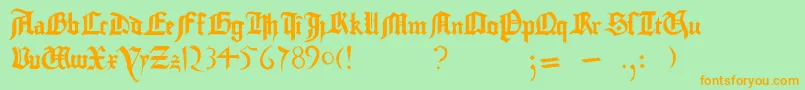 フォントGutenbergBibelschrift – オレンジの文字が緑の背景にあります。