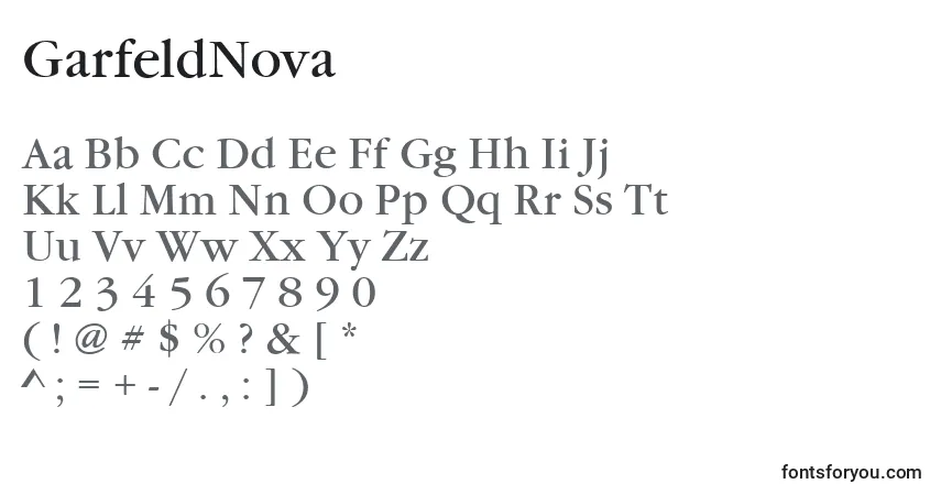 characters of garfeldnova font, letter of garfeldnova font, alphabet of  garfeldnova font