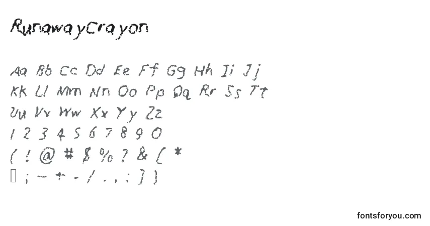 characters of runawaycrayon font, letter of runawaycrayon font, alphabet of  runawaycrayon font