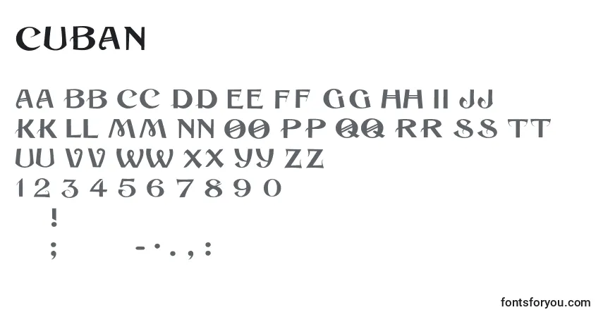 characters of cuban font, letter of cuban font, alphabet of  cuban font