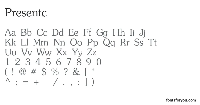characters of presentc font, letter of presentc font, alphabet of  presentc font