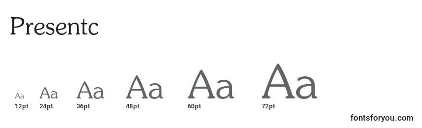 sizes of presentc font, presentc sizes