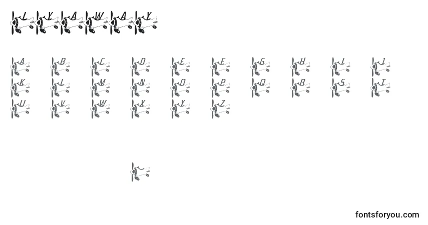characters of flyaway font, letter of flyaway font, alphabet of  flyaway font