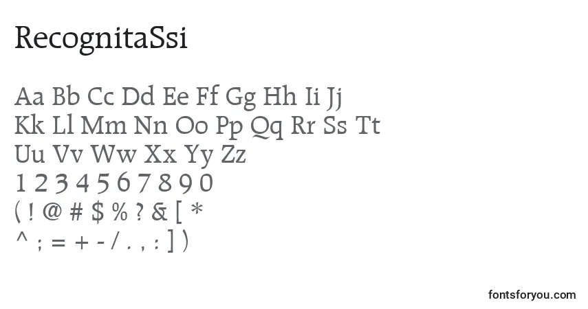 characters of recognitassi font, letter of recognitassi font, alphabet of  recognitassi font