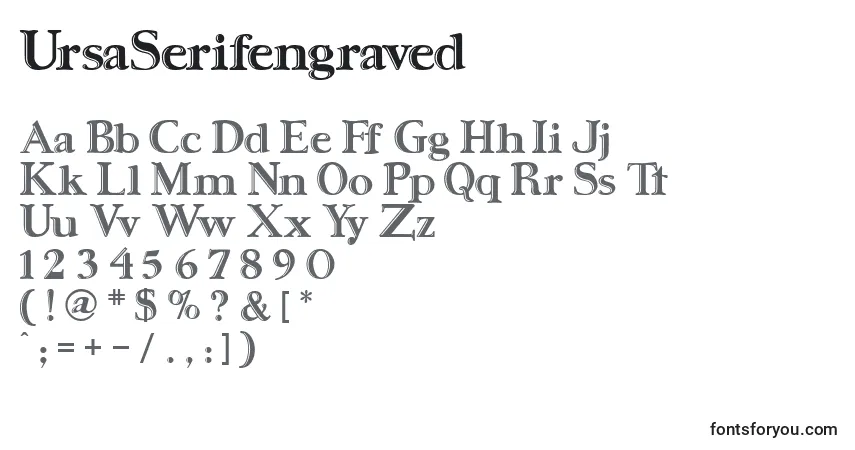 Czcionka UrsaSerifengraved – alfabet, cyfry, specjalne znaki
