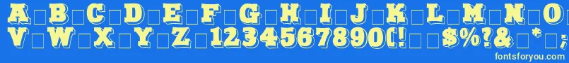 NorthFaceDisplayCapsSsi-fontti – keltaiset fontit sinisellä taustalla