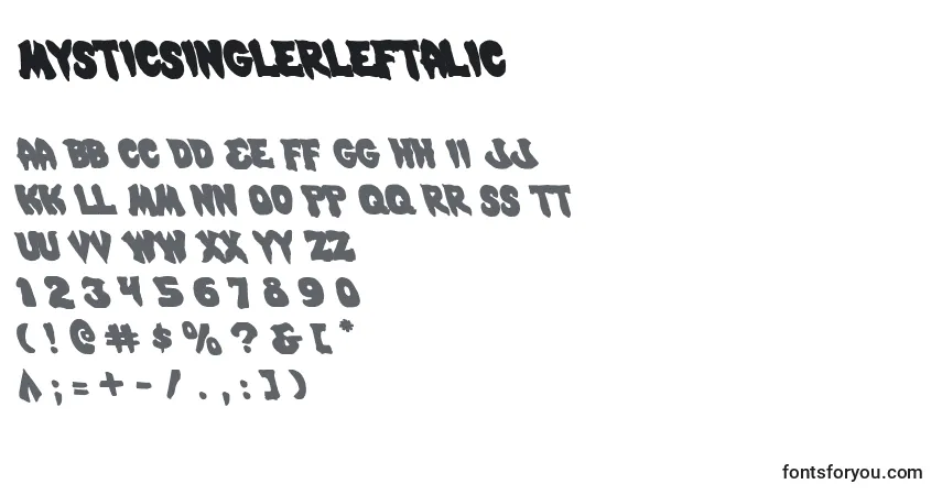 Schriftart MysticSinglerLeftalic – Alphabet, Zahlen, spezielle Symbole