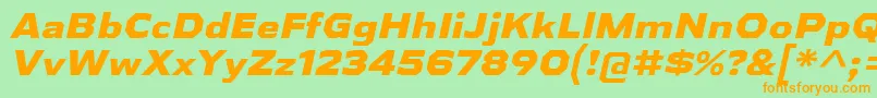 フォントAthabascaExEbIt – オレンジの文字が緑の背景にあります。