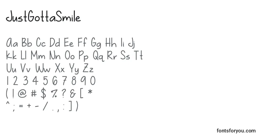 Czcionka JustGottaSmile – alfabet, cyfry, specjalne znaki