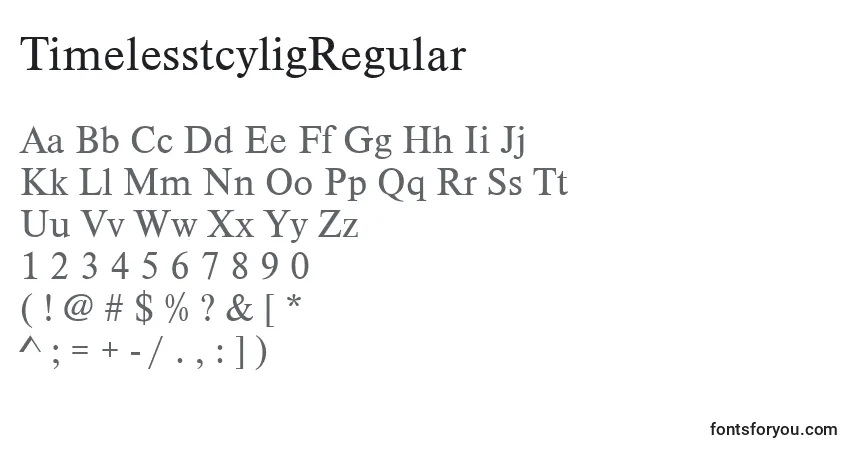TimelesstcyligRegular font – alphabet, numbers, special characters