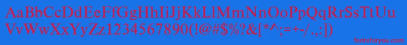 TimelesstcyligRegular-Schriftart – Rote Schriften auf blauem Hintergrund