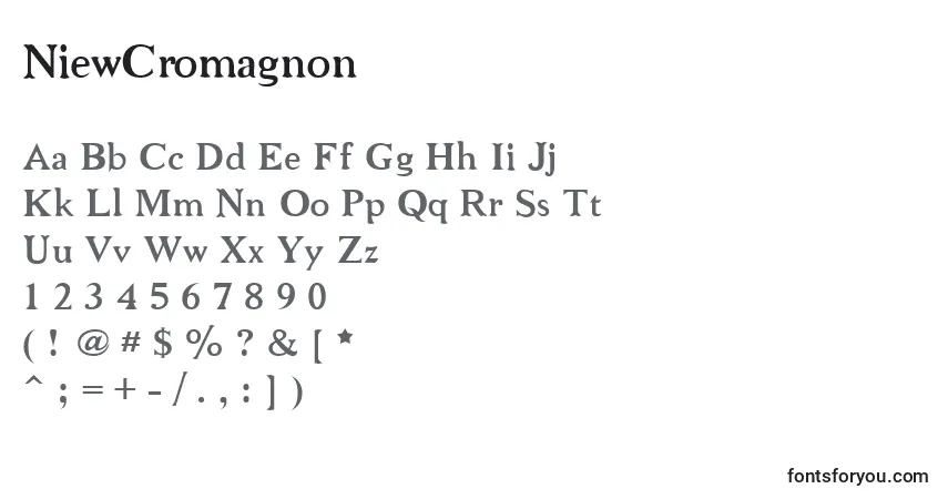Schriftart NiewCromagnon – Alphabet, Zahlen, spezielle Symbole