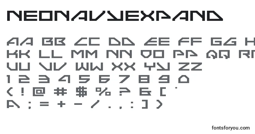 A fonte Neonavyexpand – alfabeto, números, caracteres especiais