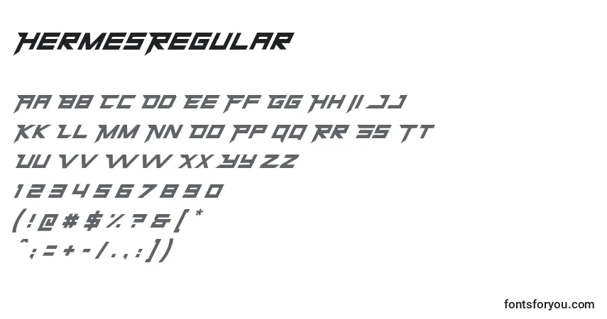 Schriftart HermesRegular – Alphabet, Zahlen, spezielle Symbole